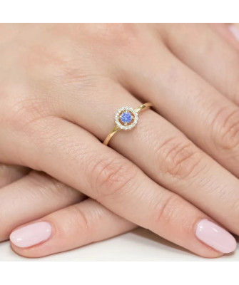 Złoty Pierścionek 14k z diamentem tanzanit 0,15ct