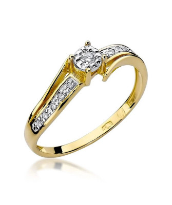 Złoty Pierścionek 14k z diamentem brylant 0,10ct