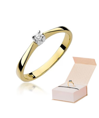 Złoty Pierścionek 14k z diamentem brylant 0,03ct