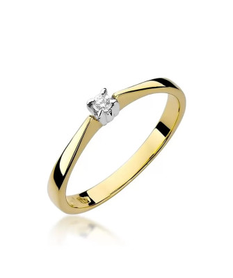 Złoty Pierścionek 14k z diamentem brylant 0,03ct