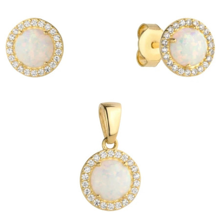 ⭐ Set of earrings + pendant, golden opal surrounded by zircons ♥ GoldJewellery