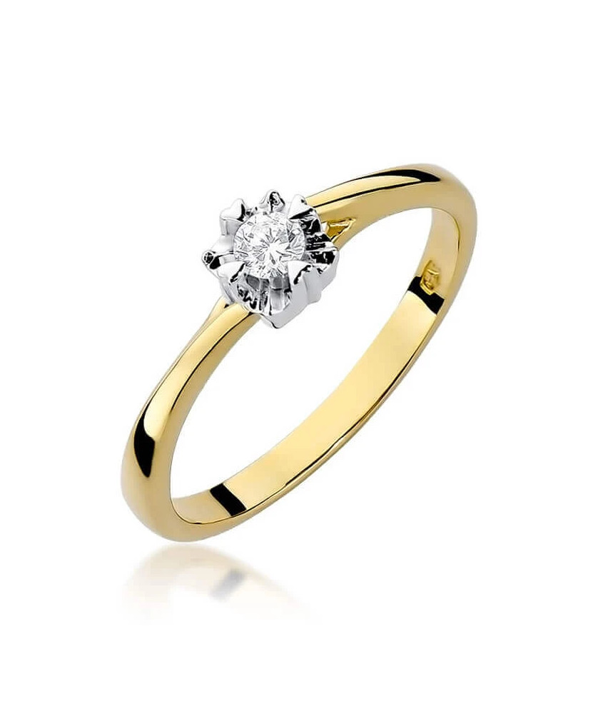 Złoty Pierścionek 14k z diamentem brylant 0,10ct