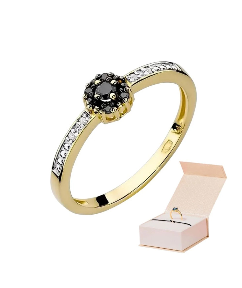 14k Gold Ring with Black Diamond Brilliant 0.06 White 0.03ct