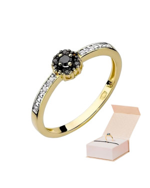 14k Gold Ring with Black Diamond Brilliant 0.06 White 0.03ct