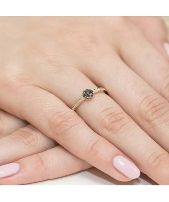 14k Gold Ring with Black Diamond Brilliant 0.06 White 0.03ct