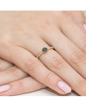 14k Gold Ring with Black Diamond Brilliant 0.06 White 0.03ct