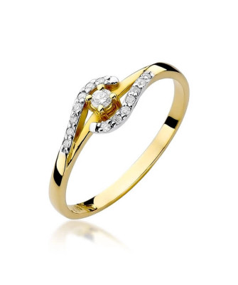 Złoty Pierścionek 14k z diamentem brylant 0,11ct
