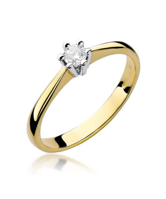 Złoty Pierścionek 14k z diamentem brylant 0,15ct