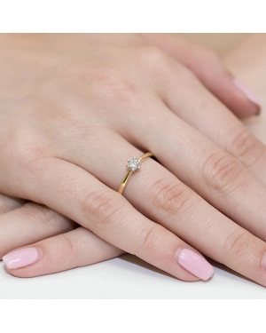 Złoty Pierścionek 14k z diamentem brylant 0,15ct