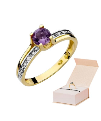 Gold Ring 14k with amethyst diamond 0.50ct