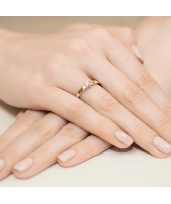 Złoty Pierścionek 14k z diamentem brylant 0,18ct