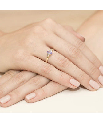 Złoty Pierścionek 14k z diamentem tanzanit 0,40ct