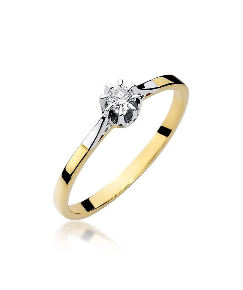 Złoty Pierścionek 14k z diamentem brylant 0,10ct