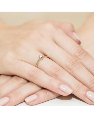 Złoty Pierścionek 14k z diamentem brylant 0,10ct