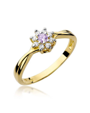 Złoty Pierścionek 14k z diamentem ametyst 0,10ct