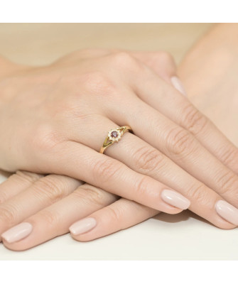 Złoty Pierścionek 14k z diamentem rubin 0,15ct