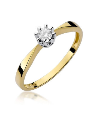 Złoty Pierścionek 14k z diamentem brylant 0,15ct