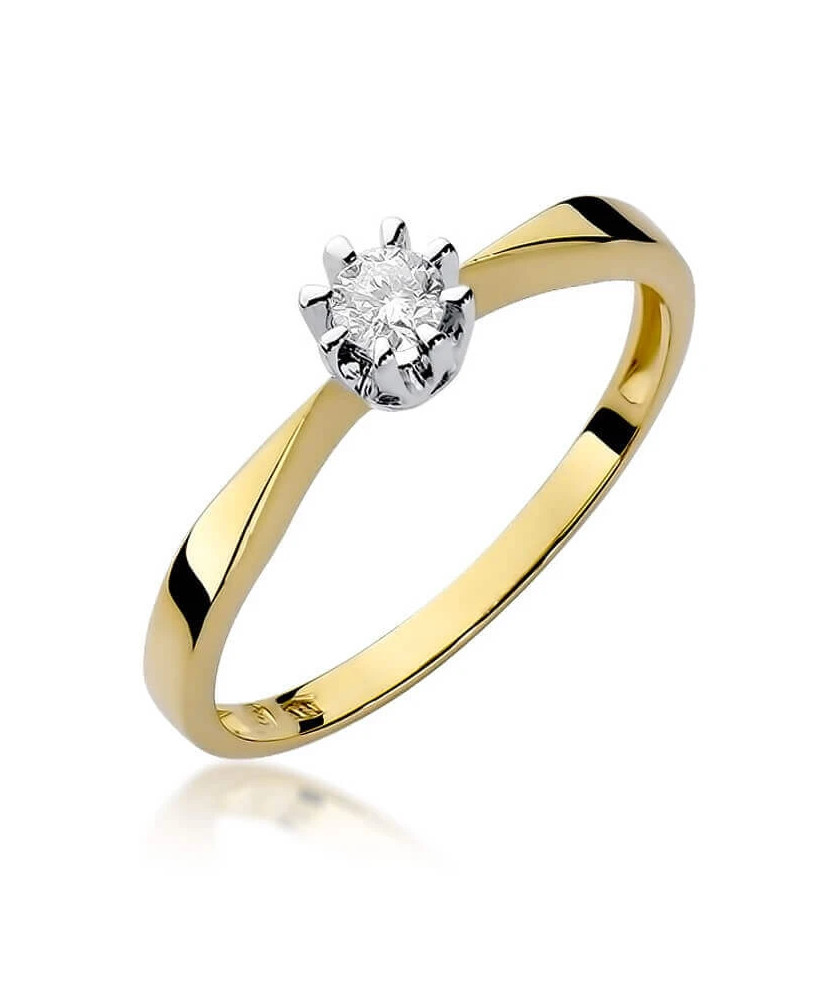Złoty Pierścionek 14k z diamentem brylant 0,15ct