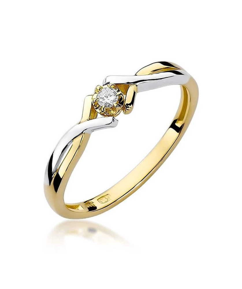 Złoty Pierścionek 14k z diamentem brylant 0,04ct