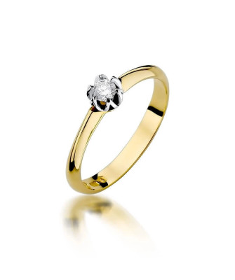 Złoty Pierścionek 14k z diamentem brylant 0,10ct