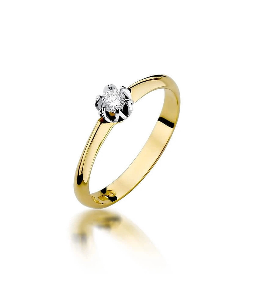 Złoty Pierścionek 14k z diamentem brylant 0,10ct