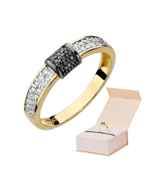 14k Gold Ring with Diamond Brilliant White 0.14 Black 0.05ct