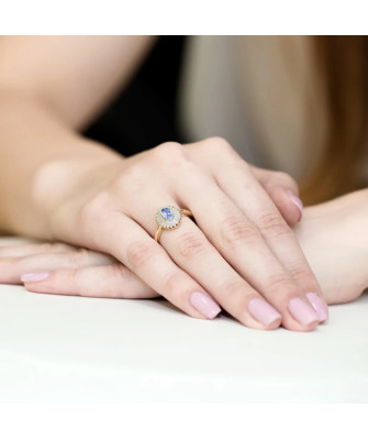 Złoty Pierścionek 14k z diamentem tanzanit 0,40ct