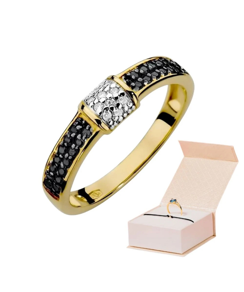 14k Gold Ring with Brilliant Diamond White 0.05 Black 0.14ct