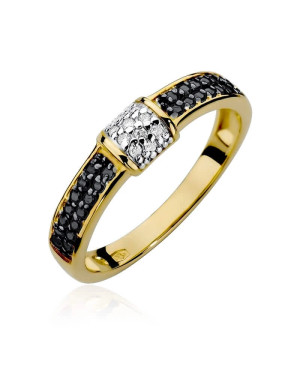 14k Gold Ring with Brilliant Diamond White 0.05 Black 0.14ct