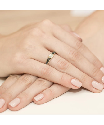 14k Gold Ring with Brilliant Diamond White 0.05 Black 0.14ct