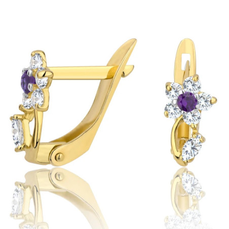 SHINY BEAUTIFUL GOLD EARRINGS lilac FLOWER K3.2299f | GoldJewellery