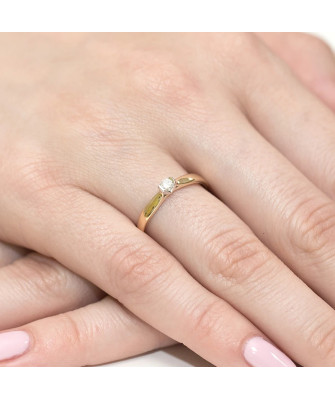 Złoty Pierścionek 14k z diamentem brylant 0,10ct