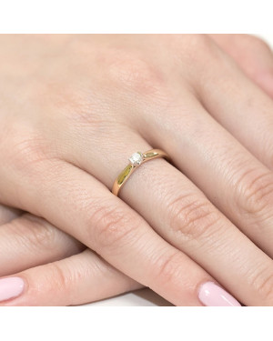 Złoty Pierścionek 14k z diamentem brylant 0,10ct