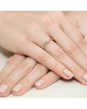 Złoty Pierścionek 14k z diamentem brylant 0,15ct