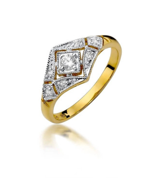 Złoty Pierścionek 14k z diamentem brylant 0,10ct