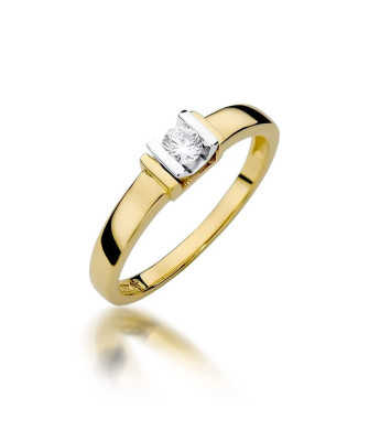 Złoty Pierścionek 14k z diamentem brylant 0,10ct
