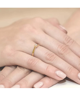 Złoty Pierścionek 14k z diamentem brylant 0,10ct