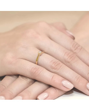 Złoty Pierścionek 14k z diamentem brylant 0,10ct
