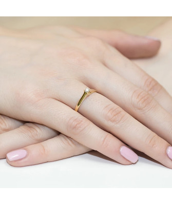 Złoty Pierścionek 14k z diamentem brylant 0,10ct