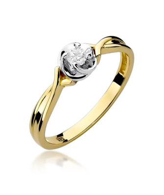 Złoty Pierścionek 14k z diamentem brylant 0,10ct