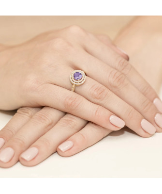 Złoty Pierścionek 14k z diamentem ametyst 0,90ct