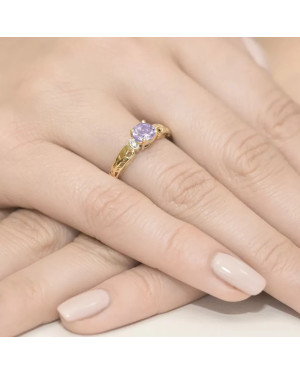 14k Gold Ring with Amethyst Diamond 0.50ct