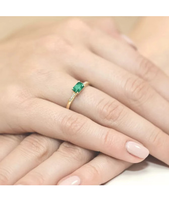 Złoty Pierścionek 14k z diamentem szmaragd 0,40ct