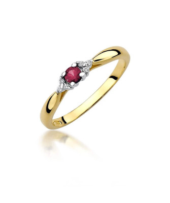 Złoty Pierścionek 14k z diamentem rubin 0,15ct