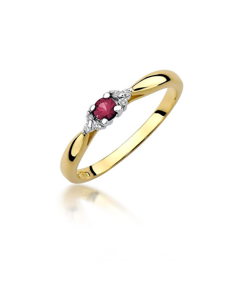 Złoty Pierścionek 14k z diamentem rubin 0,15ct