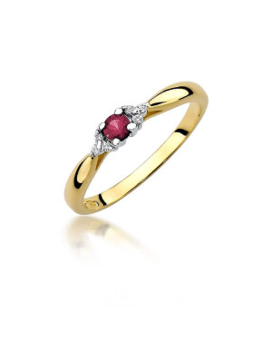 Złoty Pierścionek 14k z diamentem rubin 0,15ct