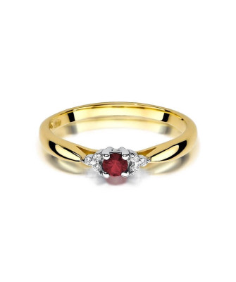 Złoty Pierścionek 14k z diamentem rubin 0,15ct