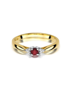 Złoty Pierścionek 14k z diamentem rubin 0,15ct
