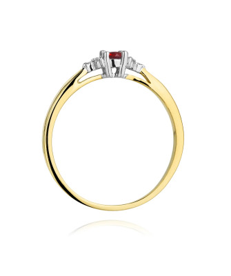 Złoty Pierścionek 14k z diamentem rubin 0,15ct