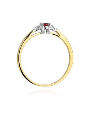 Złoty Pierścionek 14k z diamentem rubin 0,15ct